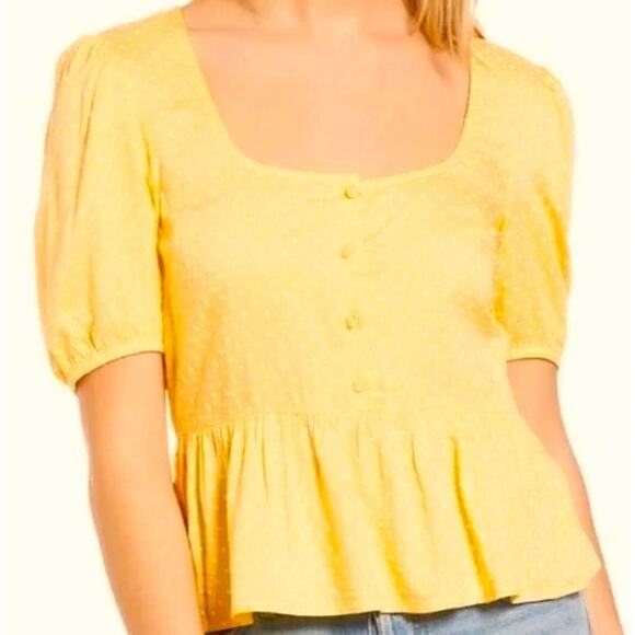 Vero Moda Boho Smocked Button Front Polka Dot Top Sz XL/Extra Large Yellow NWT - Picture 3 of 7